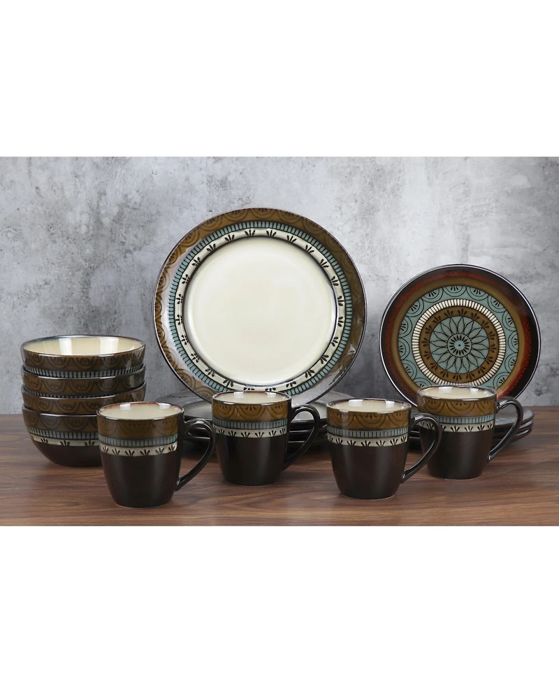 Lorren Home Trends 16 Piece Glazed Dinnerware