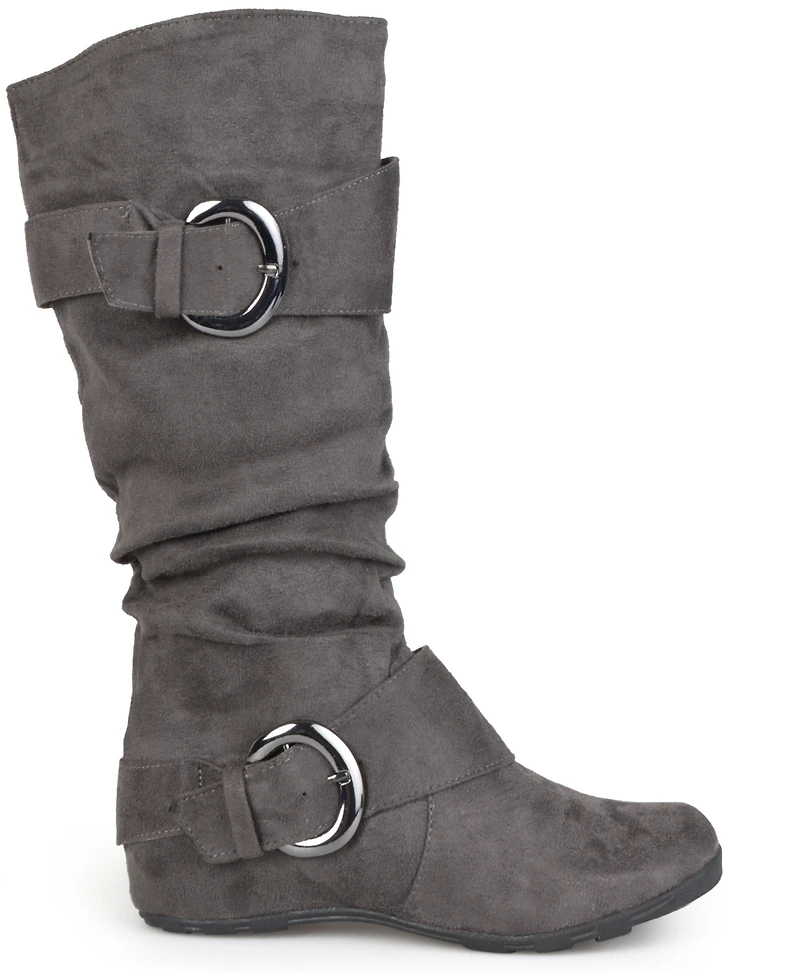 Journee Collection Women's Jester Rouched Buckle Mid Shaft Boots