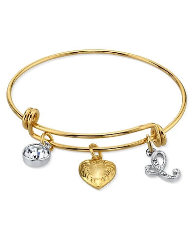 2028 14K Gold-Dipped Heart and Initial Crystal Charm Bracelet