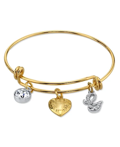 2028 14K Gold-Dipped Heart and Initial Crystal Charm Bracelet