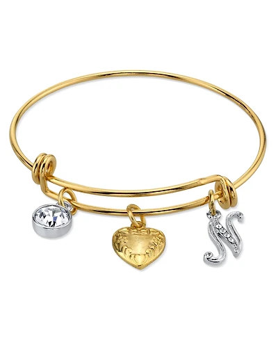 2028 14K Gold-Dipped Heart and Initial Crystal Charm Bracelet