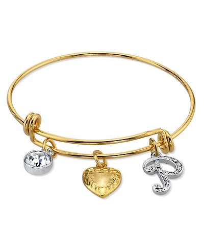 2028 14K Gold-Dipped Heart and Initial Crystal Charm Bracelet