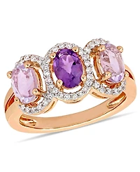 Amethyst (1-5/8 ct.t.w.) and Diamond (1/5 3-Stone Halo Ring 18k Rose Gold over Sterling Silver
