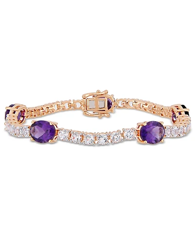 Amethyst (12 ct.t.w.) and White Topaz (9 ct. t.w.) Station Link Bracelet in 18k Rose Gold over Sterling Silver