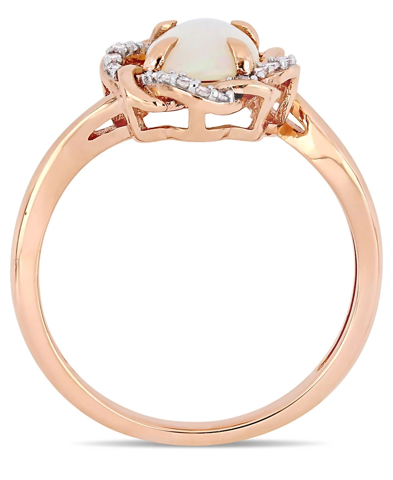 Blue Opal (3/4 ct.t.w.) and Diamond (1/10 Interlaced Halo Ring 10k Rose Gold