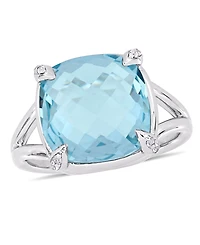 Blue Topaz (9 ct.t.w.) and White (1/20 Split Shank Cocktail Ring Sterling Silver