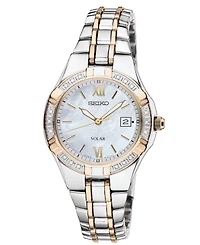 Seiko Watch, Women's Solar Diamond Accent Two Tone Stainless Steel Bracelet 27mm SUT068