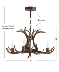 Jonathan Y Eldora 26" Adjustable Resin Antler 4-Light Led Chandelier