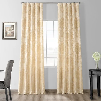 Half Price Drapes Magdelena Champagne Beige Damask Faux Silk Jacquard Room Darkening Curtain