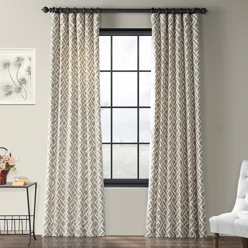 Half Price Drapes Martinique Taupe Geometric Printed Cotton Room Darkening Curtain