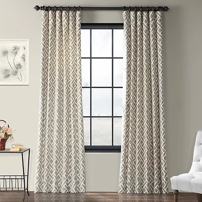 Half Price Drapes Martinique Taupe Geometric Printed Cotton Room Darkening Curtain