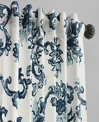 Half Price Drapes Indonesian Blue Floral Printed Cotton Room Darkening Curtain