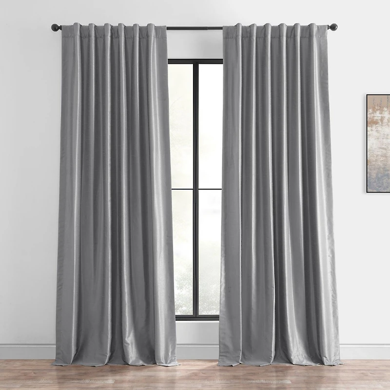 Half Price Drapes Storm Grey Vintage Textured Faux Dupioni Silk Blackout Curtain