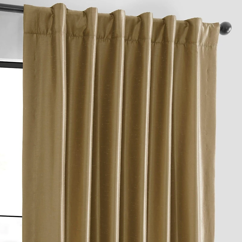 Half Price Drapes Flax Gold Vintage Textured Faux Dupioni Silk Blackout Curtain