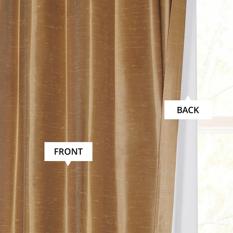 Half Price Drapes Flax Gold Vintage Textured Faux Dupioni Silk Blackout Curtain