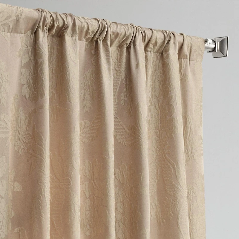 Half Price Drapes Magdelena Beige & Gold Damask Faux Silk Jacquard Room Darkening Curtain