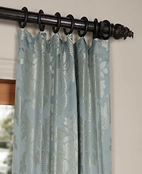 Half Price Drapes Magdelena Blue & Steel Damask Faux Silk Jacquard Room Darkening Curtain