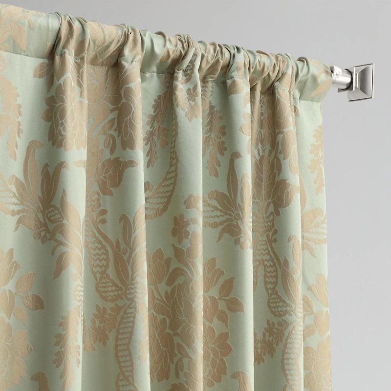 Half Price Drapes Magdelena Jade & Gold Damask Faux Silk Jacquard Room Darkening Curtain
