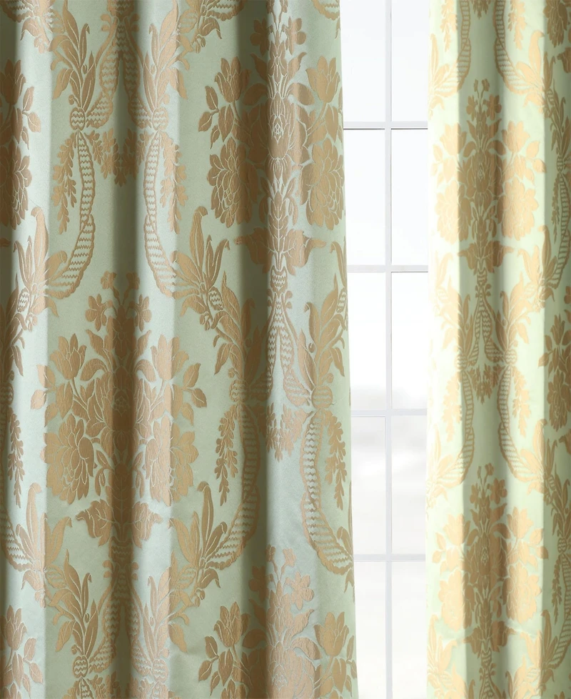 Half Price Drapes Magdelena Jade & Gold Damask Faux Silk Jacquard Room Darkening Curtain