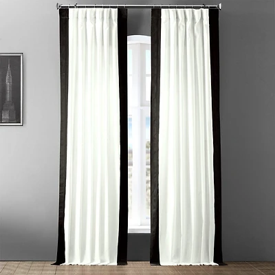 Half Price Drapes Fresh Popcorn & Black Bordered Vertical Printed Cotton Curtain