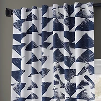 Half Price Drapes Triad Indigo Geometric Printed Cotton Room Darkening Curtain
