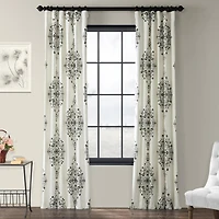 Half Price Drapes Kerala Cocoa Emblem Printed Cotton Room Darkening Curtain