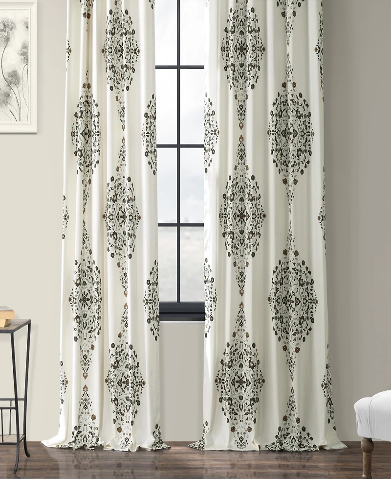 Half Price Drapes Kerala Cocoa Emblem Printed Cotton Room Darkening Curtain