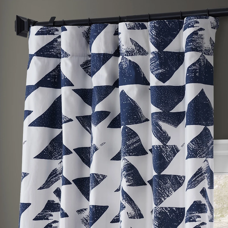 Half Price Drapes Triad Indigo Geometric Printed Cotton Room Darkening Curtain