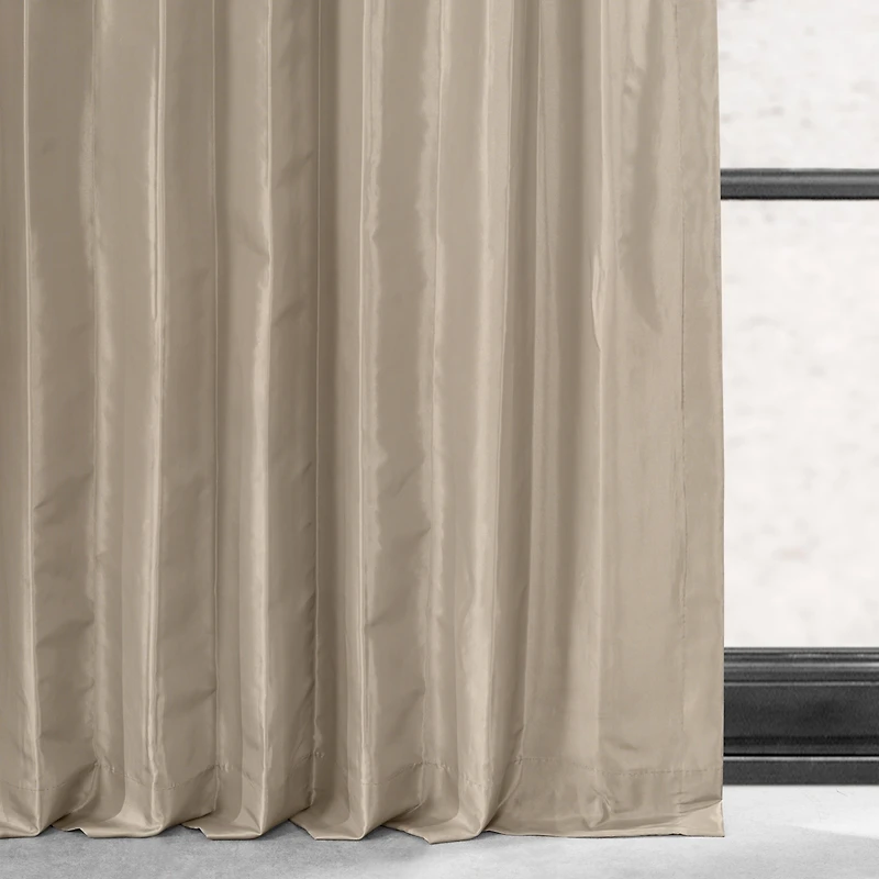 Half Price Drapes Antique Beige Faux Silk Taffeta Blackout Curtain