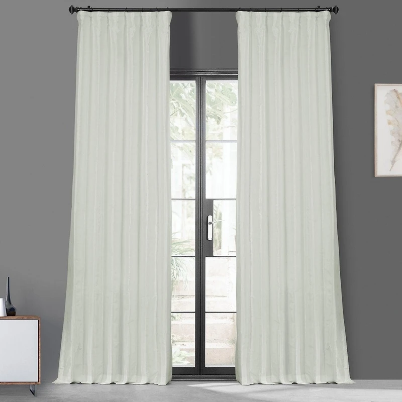 Half Price Drapes Eggshell Faux Silk Taffeta Blackout Curtain