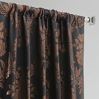 Half Price Drapes Magdelena Black & Copper Damask Faux Silk Jacquard Room Darkening Curtain