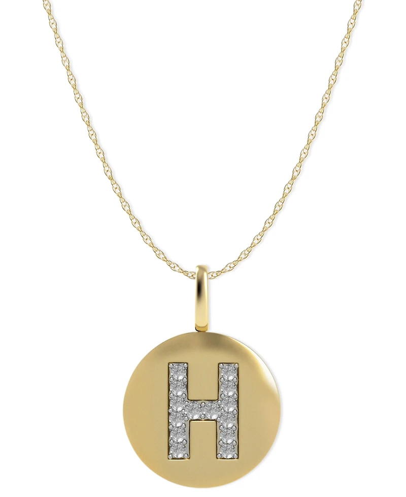 14k Gold Necklace, Diamond Accent Letter H Disk Pendant