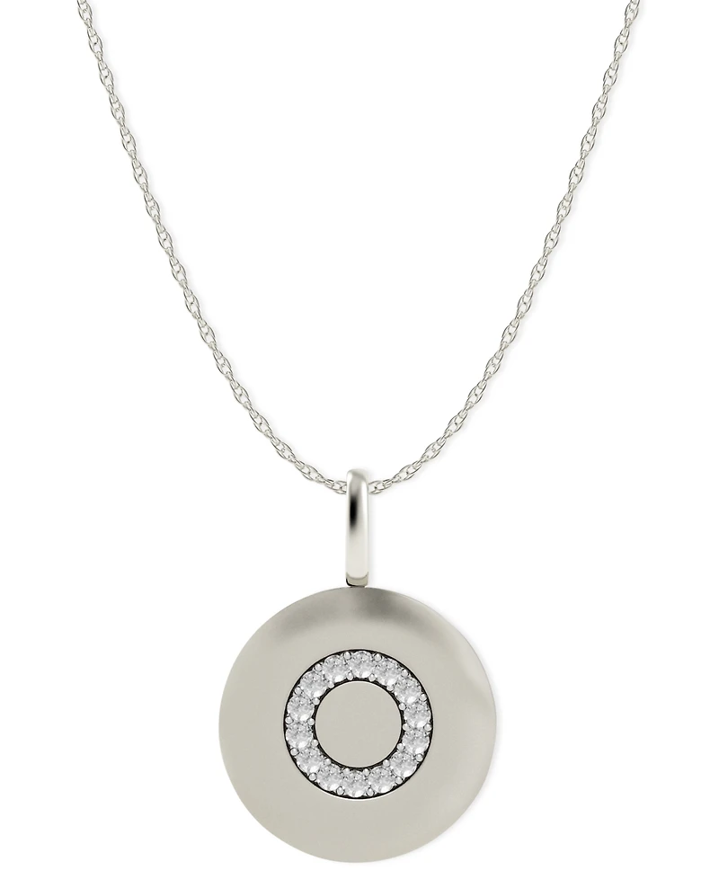 14k White Gold Necklace, Diamond Accent Letter O Disk Pendant