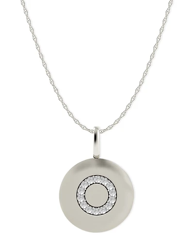 14k White Gold Necklace, Diamond Accent Letter O Disk Pendant