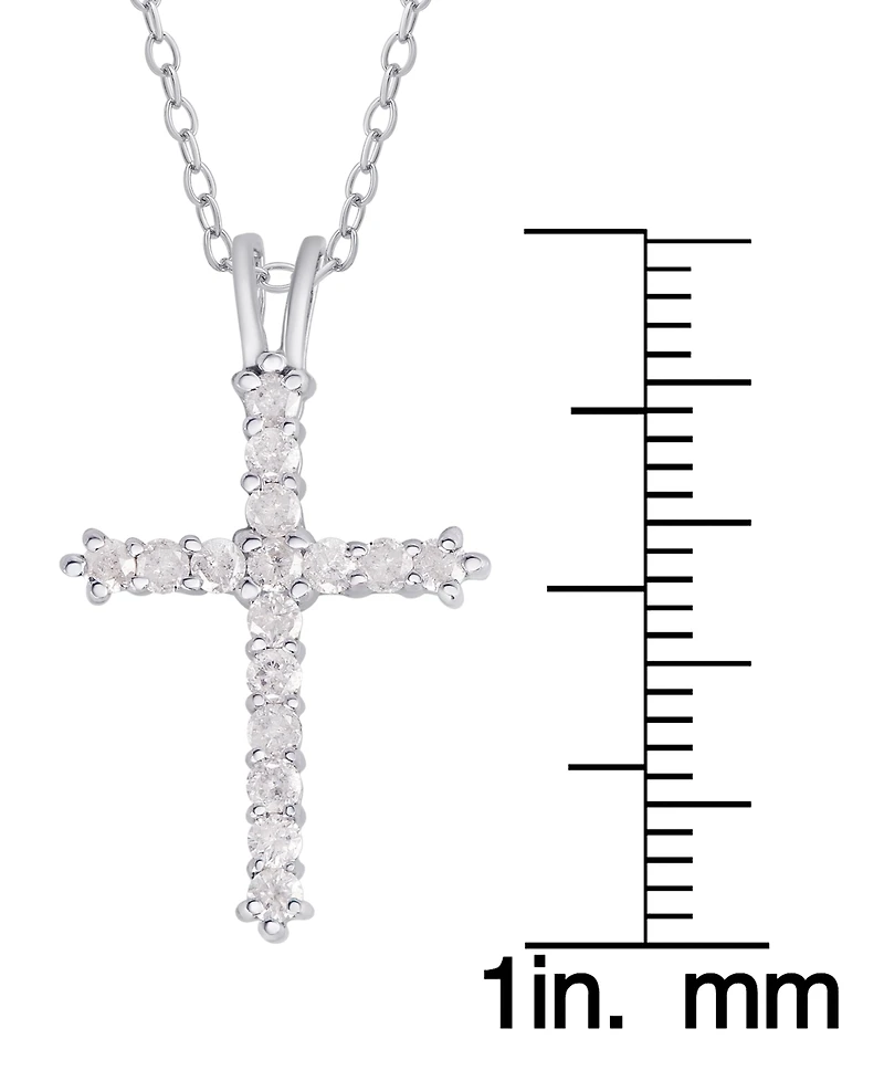 Diamond Cross Pendant Necklace (1/2 ct. t.w.) Sterling Silver or 14k Gold-Plate Over Silver, 16" + 2" Extender