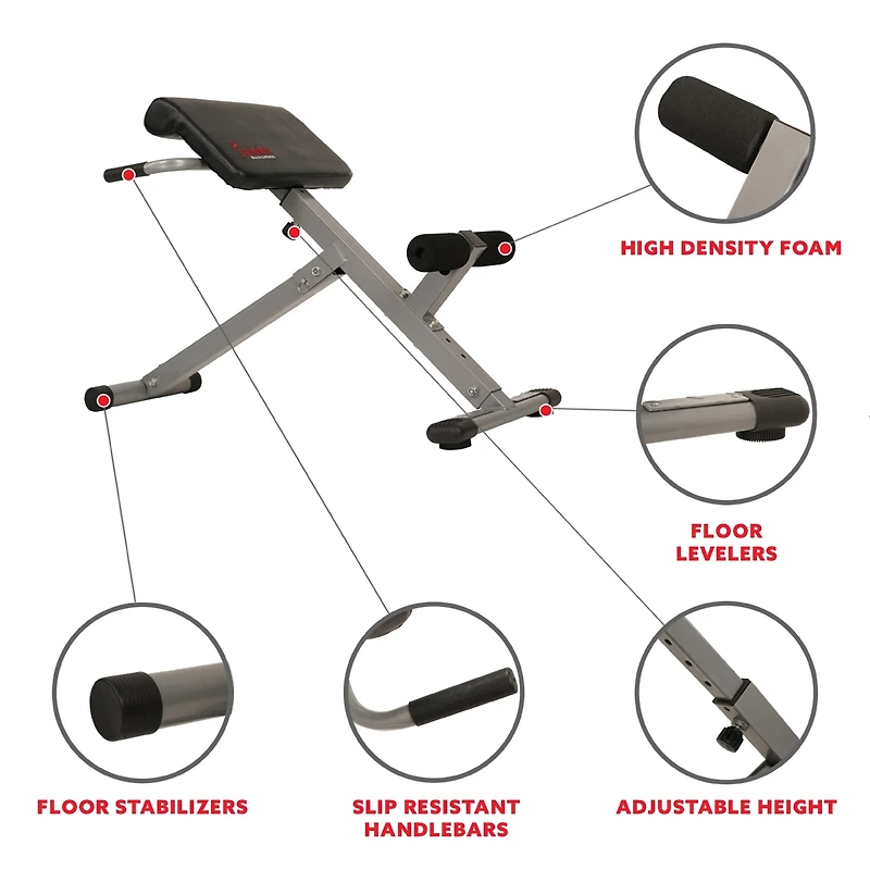Sunny Health & Fitness 45° Hyperextension Roman Chair Machine, Height Adjustable Home Exercise Sport Bench, Foldable, Sf-BH6629