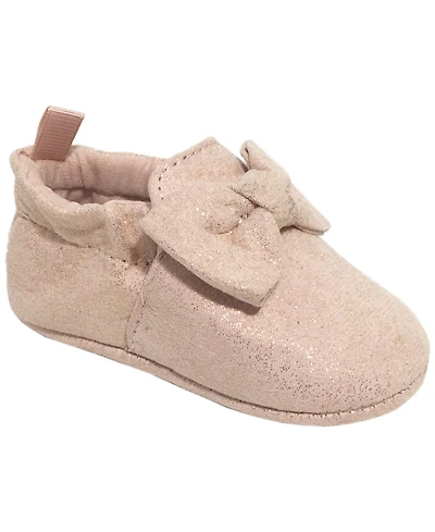 Baby Deer Girl Shimmer Pu Stroller Slipper with Bow Overlay