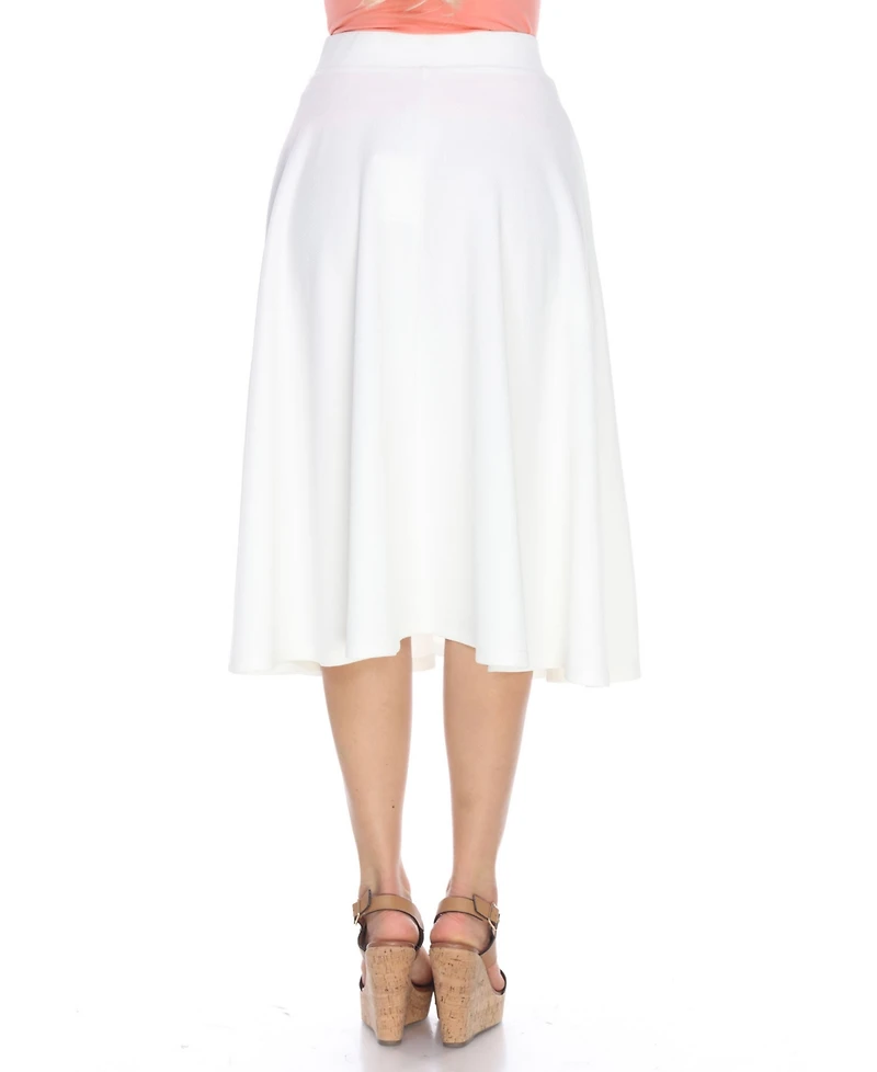 White Mark Flared Midi Skirt with Pockets