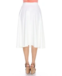 White Mark Flared Midi Skirt with Pockets