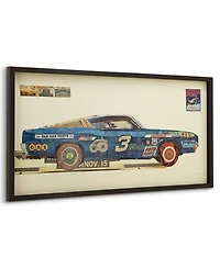 Empire Art Direct "Muscle Blue Car" Dimensional Collage Framed Graphic Art Under Glass Wall Art - 25'' x 48''
