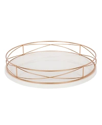 Kate and Laurel Mendel Round Tray With Decorative Metal Rim - 14" x 14"