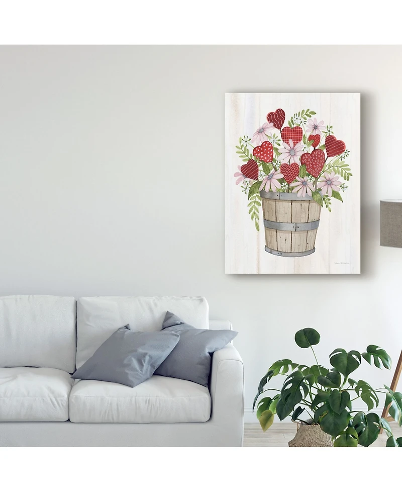 Kathleen Parr Mckenna Rustic Valentine Bushel Basket Canvas Art - 20" x 25"