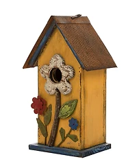 Glitzhome Distressed Solid Wood Birdhouse with Flower