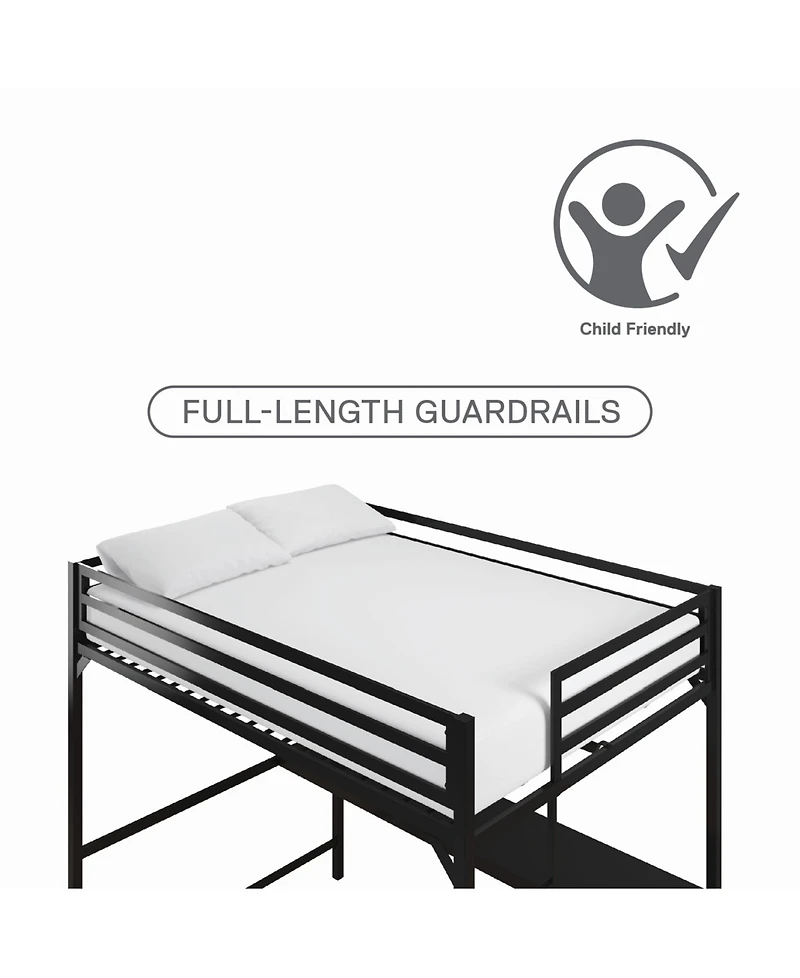 EveryRoom Mason Metal Full Loft Bed with Desk
