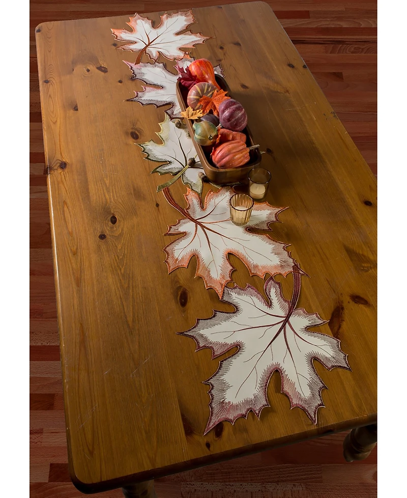 Design Imports Embroidered Maple Leaves Table Runner