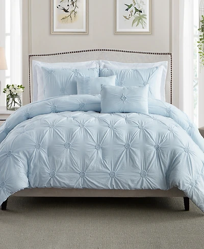 Cathay Home Inc. Floral Pintuck Comforter Set, Full/Queen