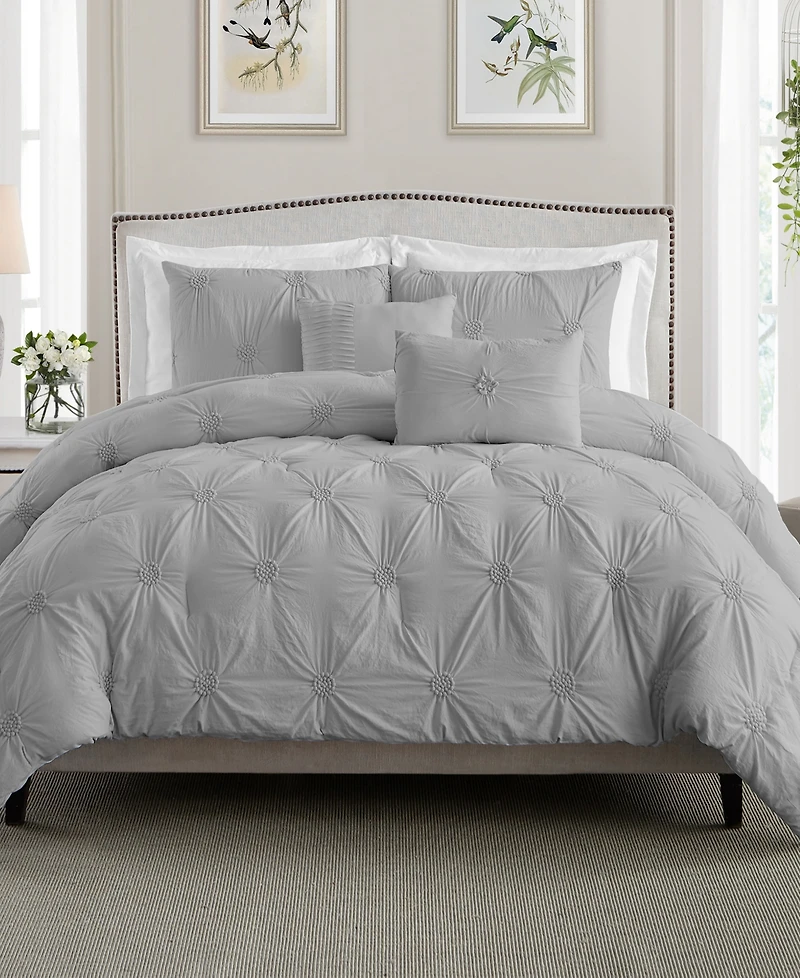 Cathay Home Inc. Floral Pintuck Comforter Set, Full/Queen