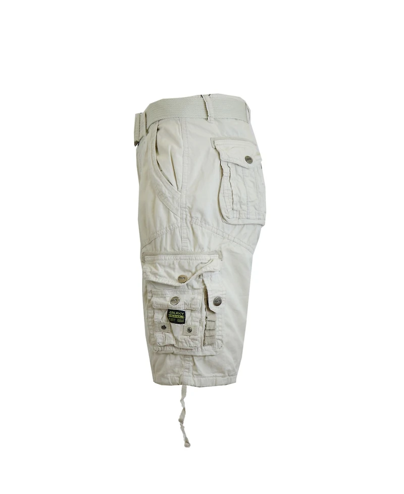 Galaxy By Harvic Men's Belted Cargo Shorts with Twill Flat Front Washed Utility Pockets