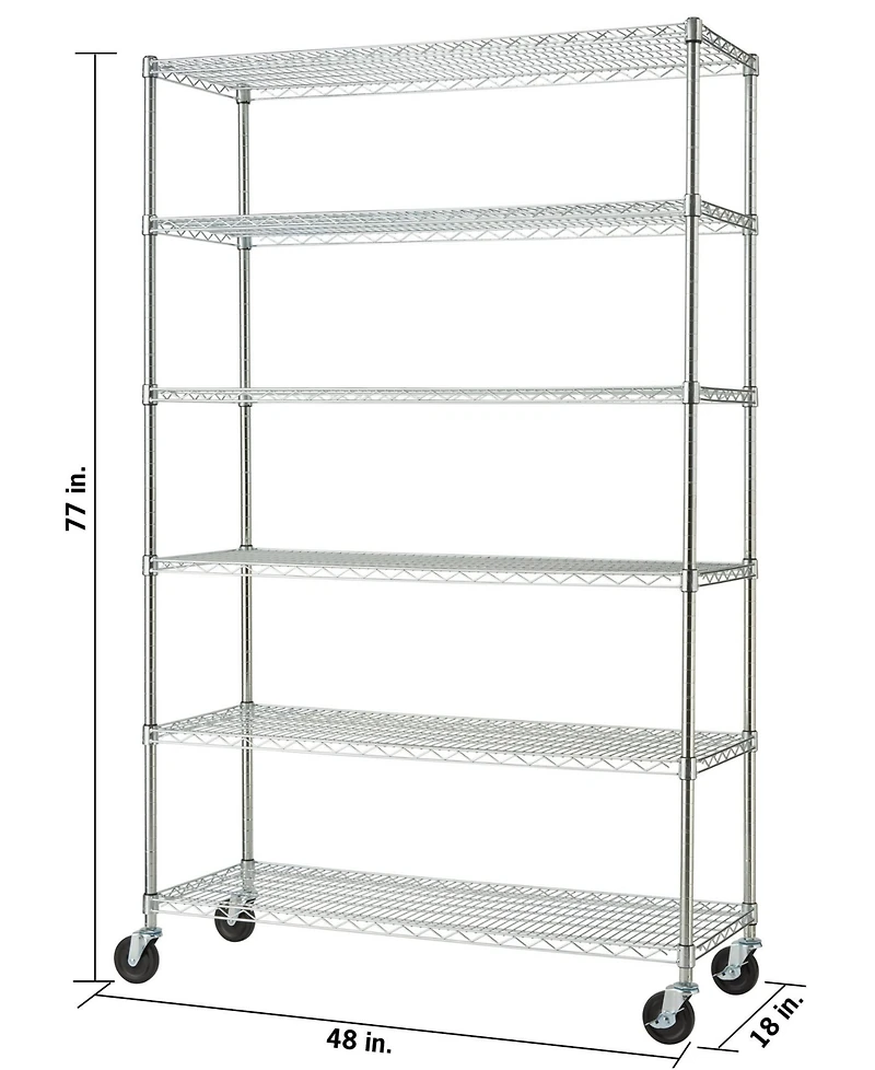 Trinity Basics 6-Tier Wire Shelving Rack Includes Wheels