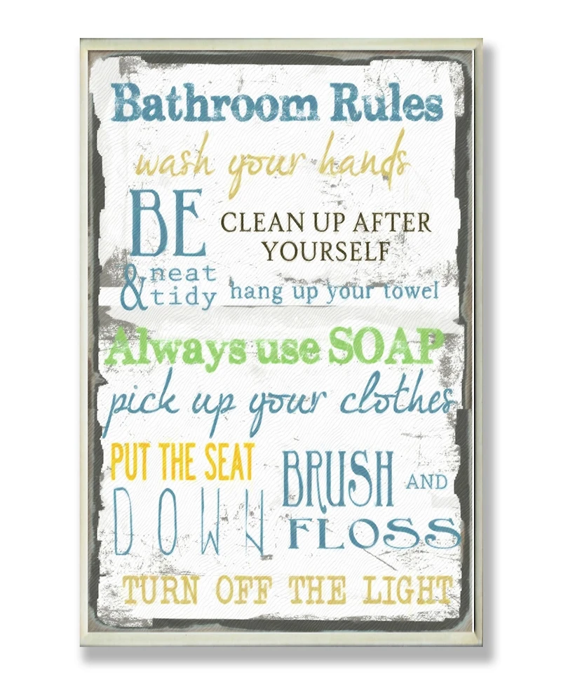 Stupell Industries Home Decor 'Bathroom Rules ' Typography Bathroom Wall Plaque Art, 12.5" x 18.5"